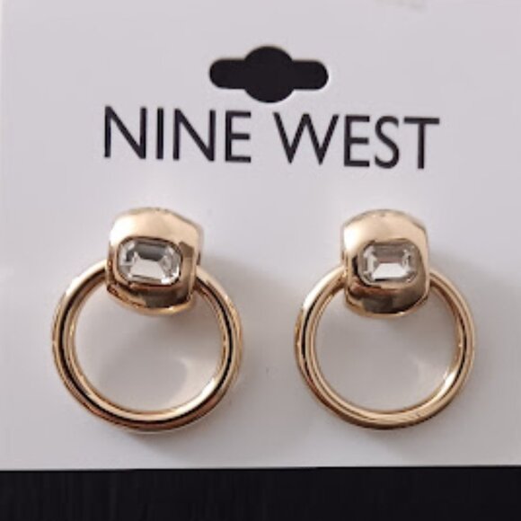 Nine West Jewelry - NINE WEST Mod/Contemporary Gold Clear Crystal Door Knocker Earrings**NEW!